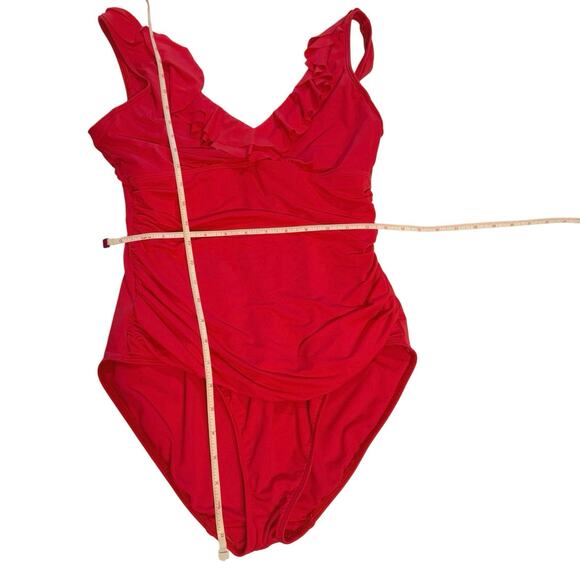 Ralph Lauren One Orange Coral Piece Ruched Ruffled US Size 10 - Picture 1 of 7